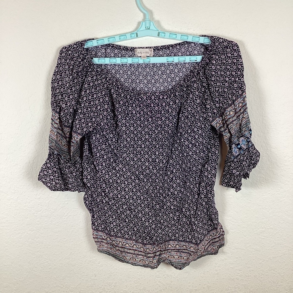 Bailey & Chloe Womens Shirt Sz L 3/4 Sleeve Top Soft Comfort Blouse Floral